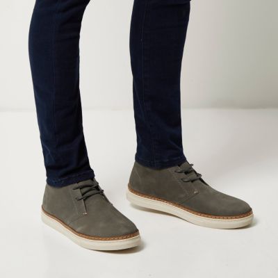 Grey nubuck leather boots